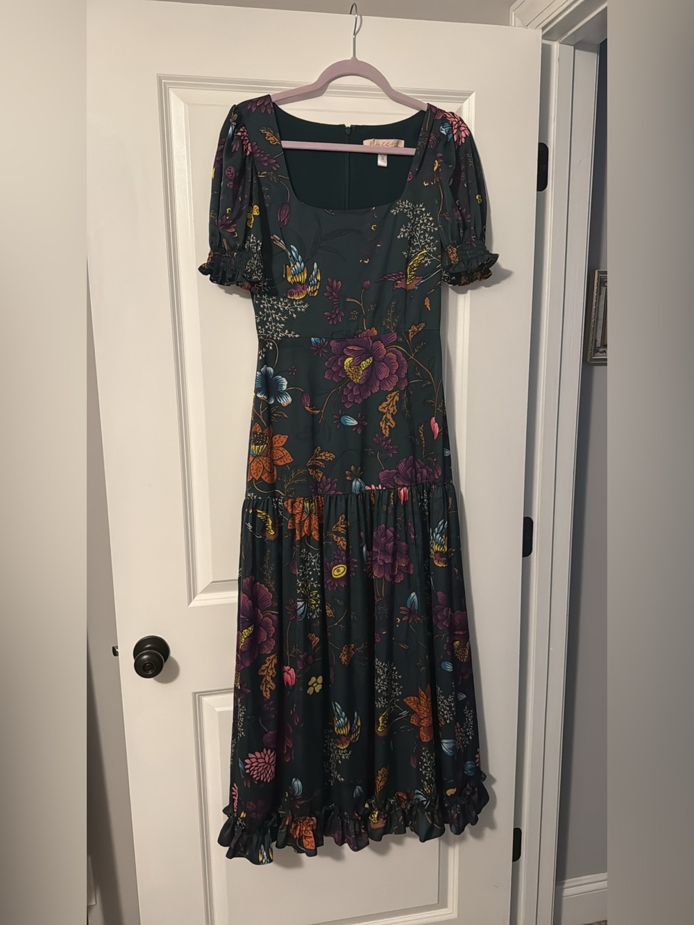 Hutch Green Floral Puff-Sleeve Maxi Dress